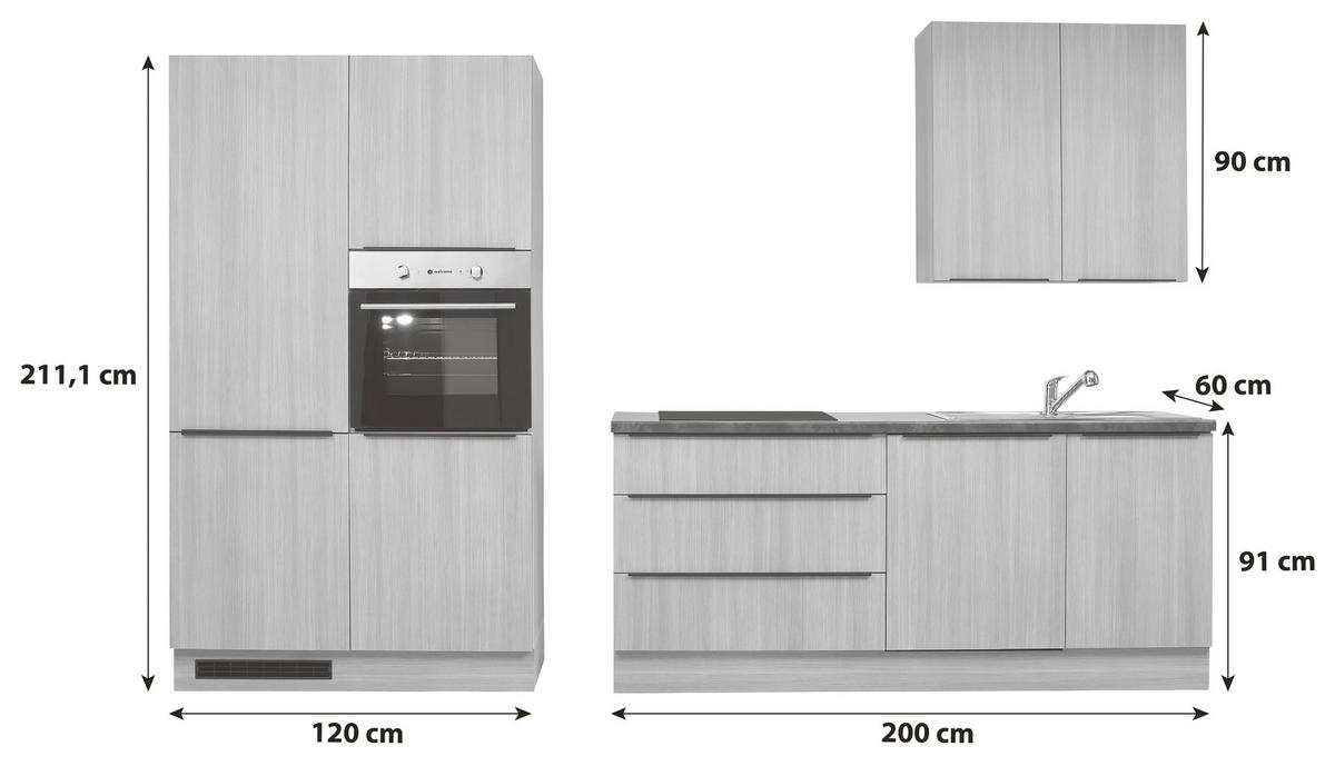 KÜCHENBLOCK Landzeit 320 cm  in Pinienfarben  - Anthrazit/Schwarz, Design, Holzwerkstoff/Kunststoff (320cm) - P & B