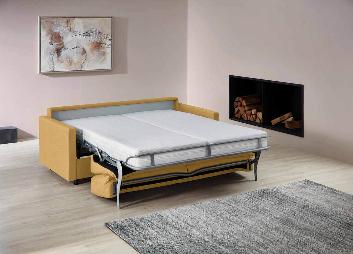 SCHLAFSOFA  in Flachgewebe Gelb  - Gelb/Schwarz, KONVENTIONELL, Textil/Metall (207/88/101cm) - Bali