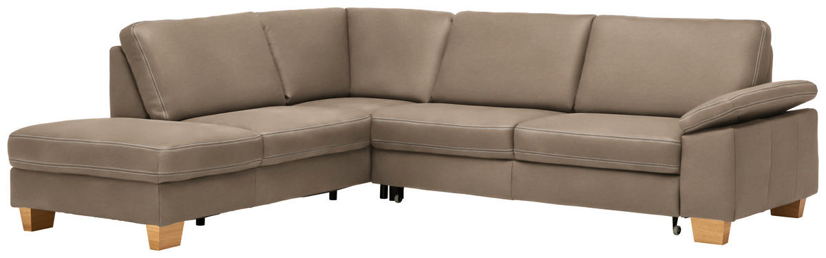 ECKSOFA  in Echtleder Greige  235/274 cm  - Greige/Eichefarben, KONVENTIONELL, Leder/Holzwerkstoff (235/274cm) - Beldomo Premium