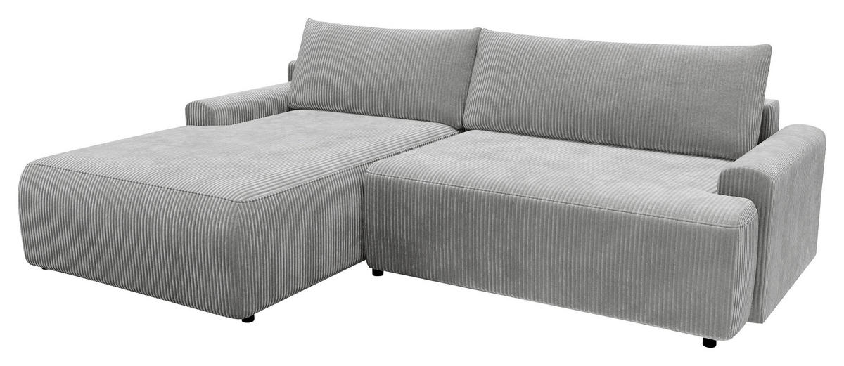 ECKSCHLAFSOFA Cord Grau  - Schwarz/Grau, MODERN, Kunststoff/Textil (167/253cm) - Trendmanufaktur