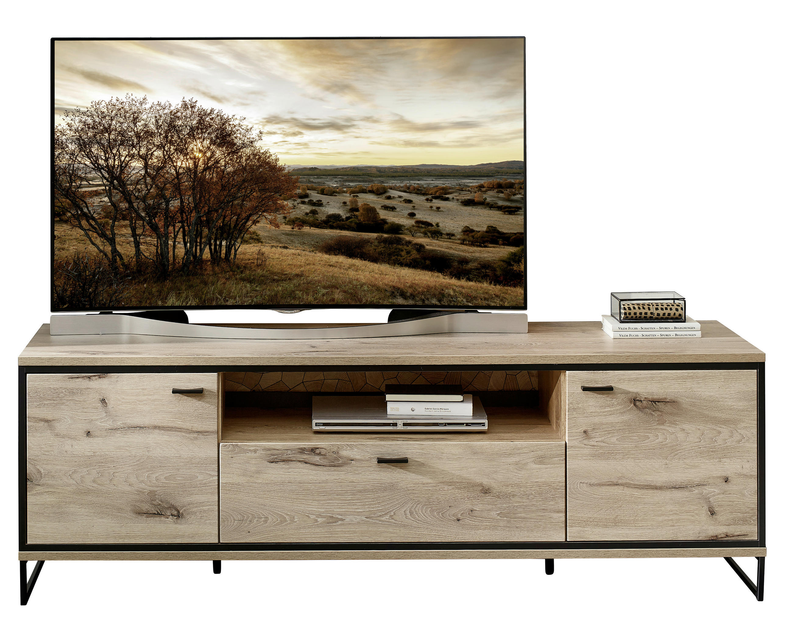 Wohnkombination Schwarz, Eiche Dekor 3 -Teilig.