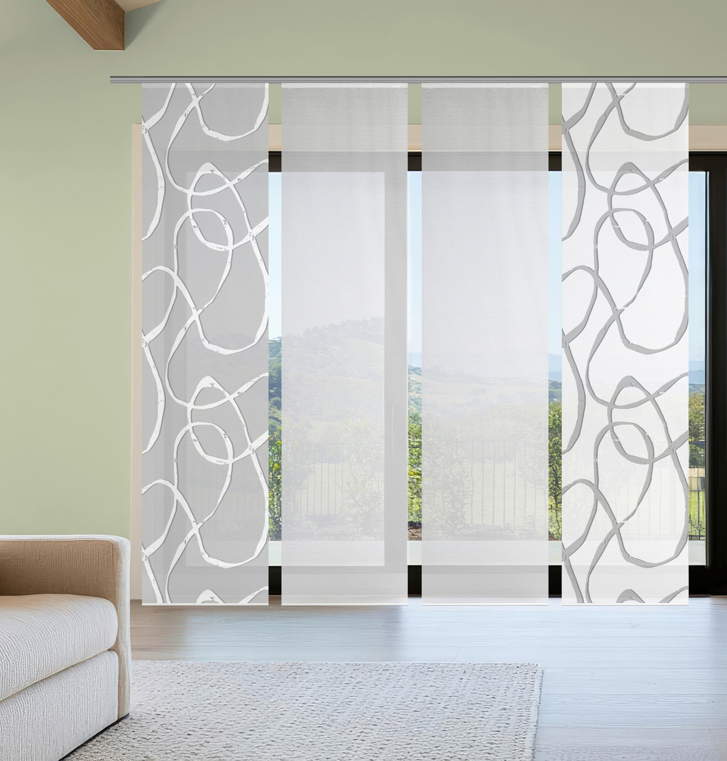 FLÄCHENVORHANG  4 Stück  blickdicht  60/260 cm   - Grau Hochglanz/Weiß, KONVENTIONELL, Textil (60/260cm)