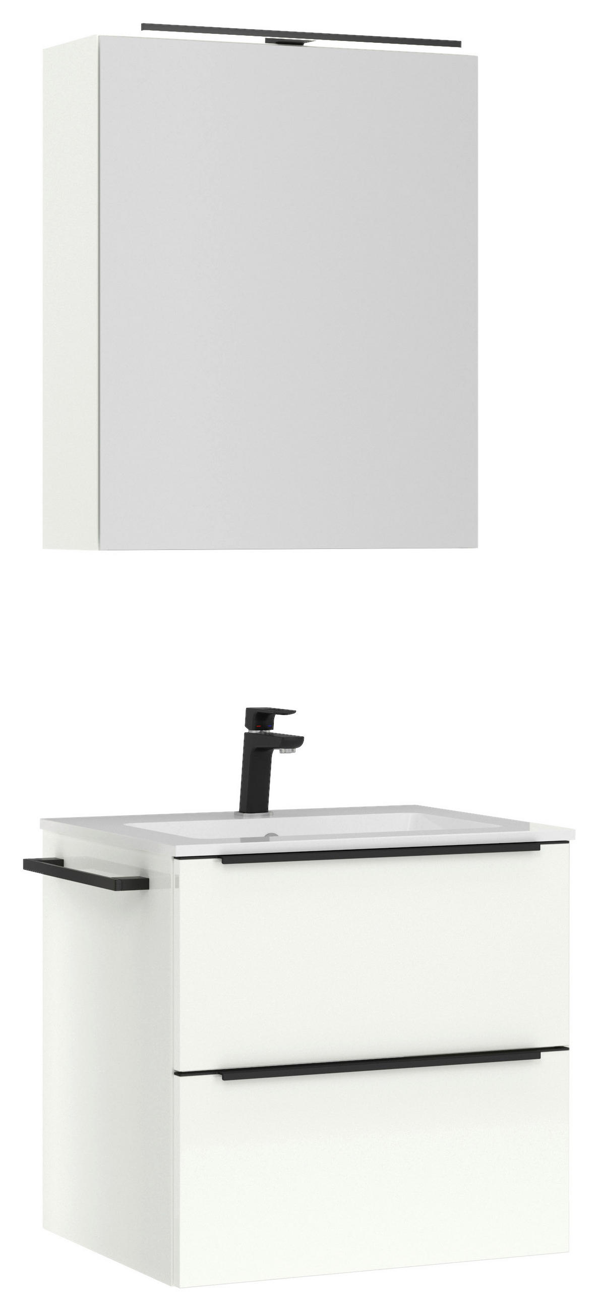 BADEZIMMER  in 61 cm  - Weiß Hochglanz/Schwarz, MODERN, Holzwerkstoff/Stein (61cm) - Nobilia