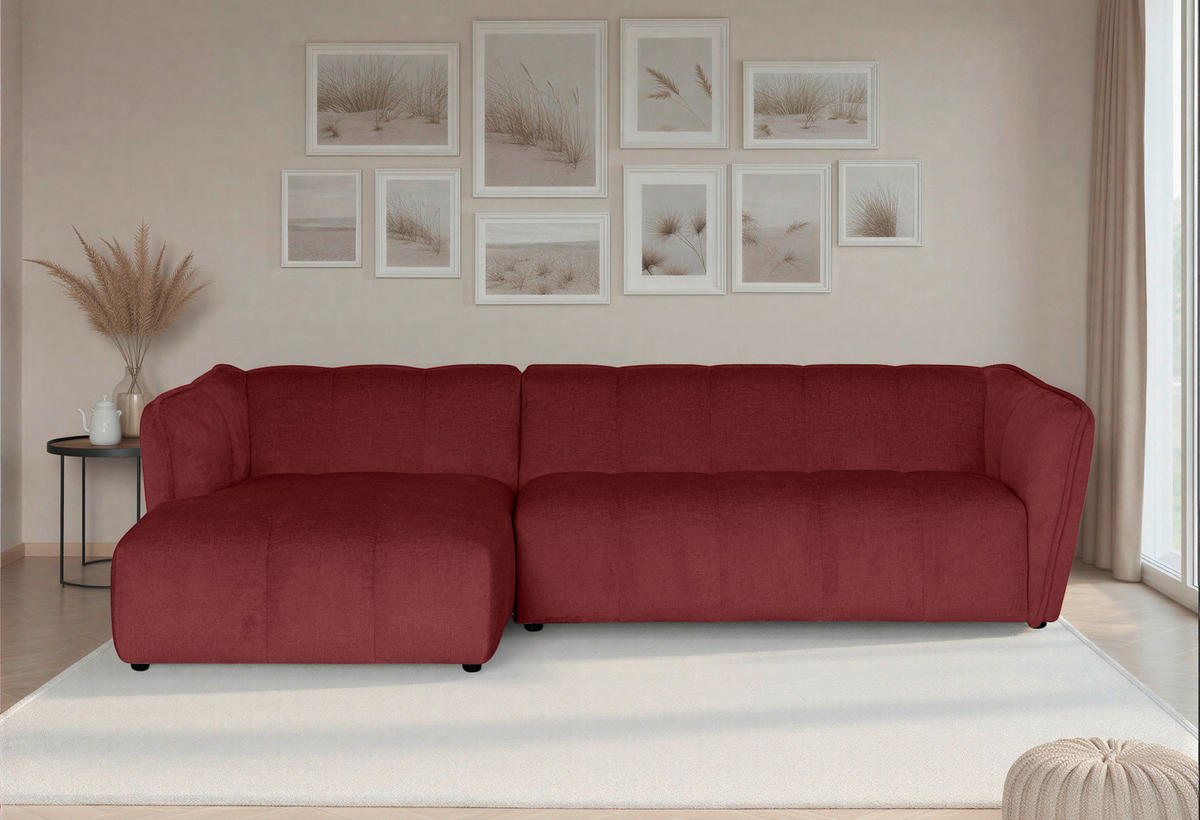 ECKSOFA LIVOLI in Chenille Bordeaux  246/160 cm  - Bordeaux/Schwarz, Design, Textil (246/160cm) - MID.YOU