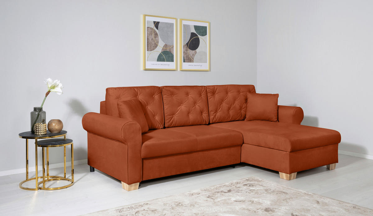 ECKSOFA Arles Terracotta  - Buchefarben/Terracotta, Design, Holz/Textil (266/161cm) - MID.YOU