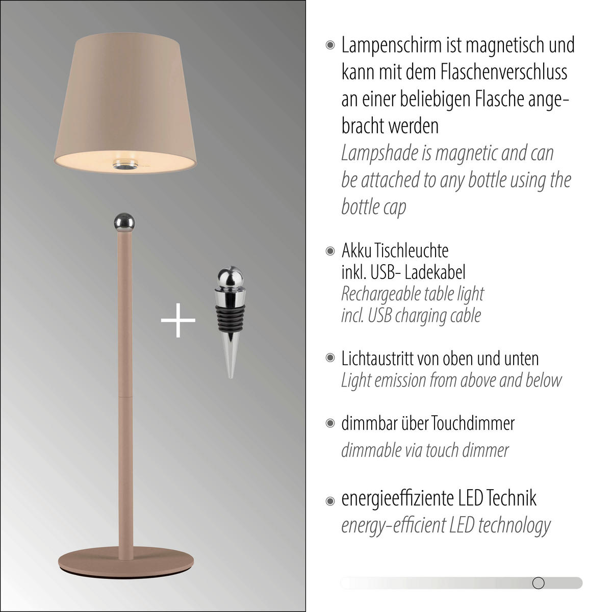 LED-TISCHLEUCHTE Boteria 11/11/37 cm   - Sandfarben, MODERN, Kunststoff/Metall (11/11/37cm)