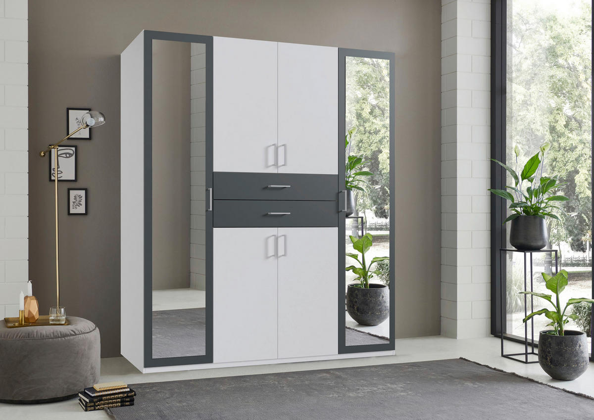 KLEIDERSCHRANK Graphitfarben, Weiss  - Weiss/Silberfarben, Modern, Glas/Holz (180/208/58cm) - P & B