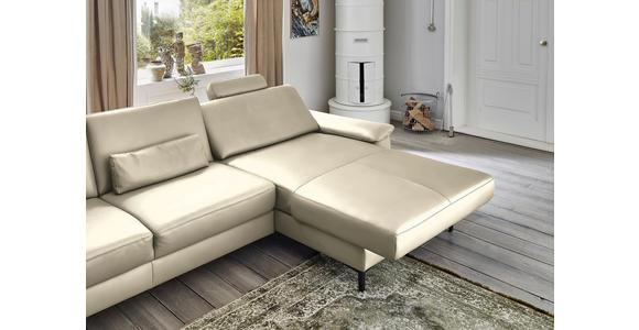 ECKSOFA in Echtleder Creme, Naturfarben  - Creme/Schwarz, Design, Leder/Metall (334/176cm) - Dieter Knoll