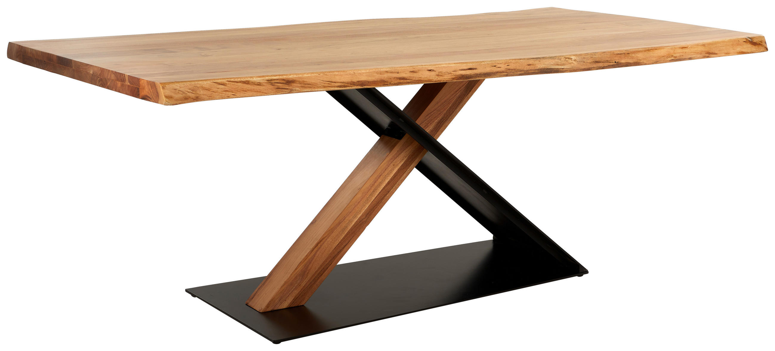 ESSTISCH in Holz, Metall 200/100/76 cm  - Schwarz/Akaziefarben, Natur, Holz/Metall (200/100/76cm) - Linea Natura