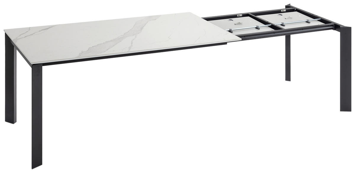ESSTISCH in Metall, Keramik 160-250/90/75 cm  - Weiss/Schwarz, Design, Keramik/Metall (160-250/90/75cm) - Novel