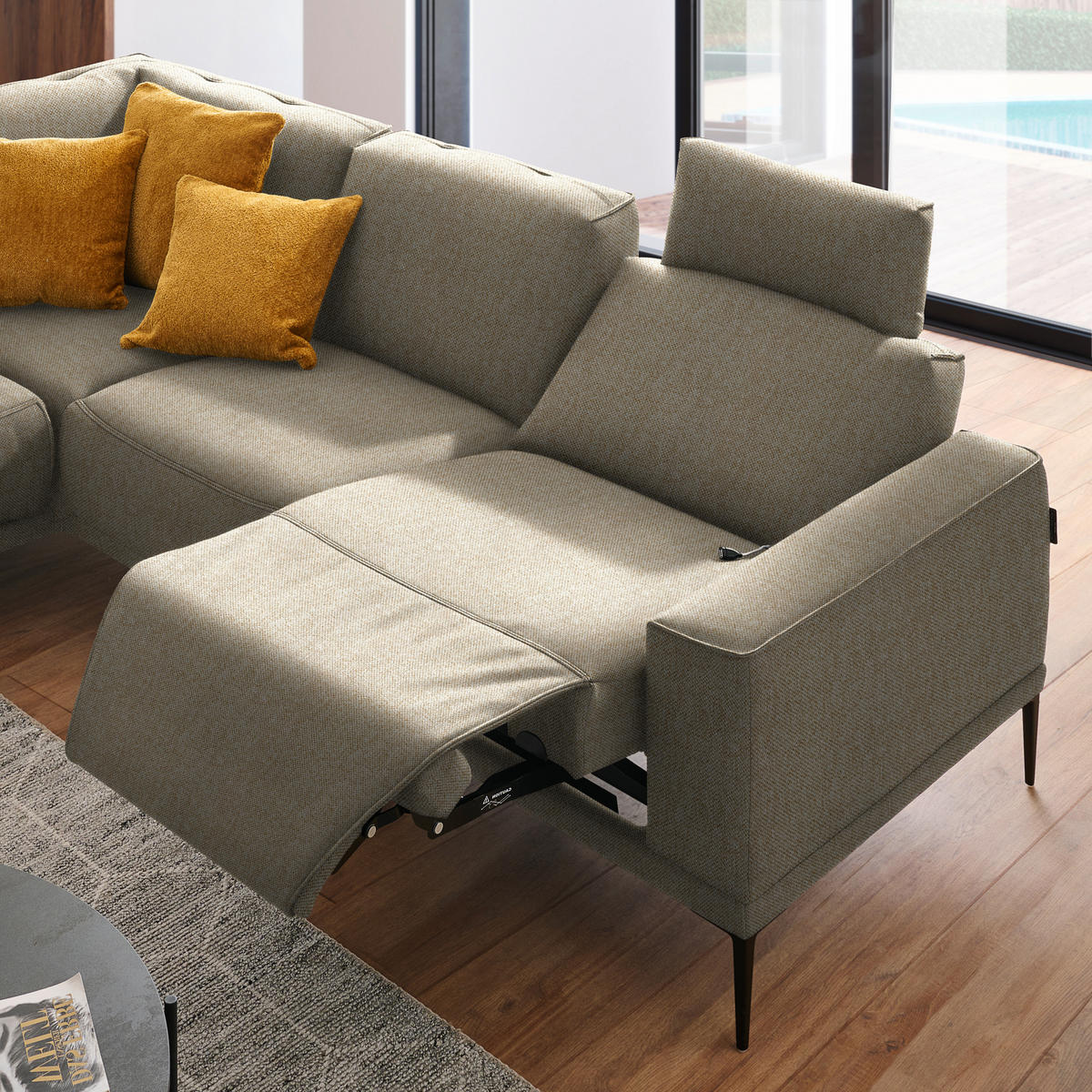 ECKSOFA in Flachgewebe Sandfarben  - Sandfarben/Schwarz, Design, Textil/Metall (210/260cm) - Johann Jakob