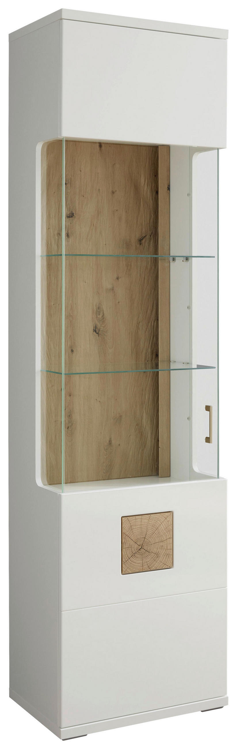 VITRINE  in Weiß, Eichefarben, Weiß Hochglanz - Eichefarben/Weiß Hochglanz, Design, Glas/Holzwerkstoff (55/208,6/37,4cm) - Xora