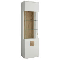 VITRINE  in Weiß, Eichefarben, Weiß Hochglanz - Eichefarben/Weiß Hochglanz, Design, Glas/Holzwerkstoff (55/208,6/37,4cm) - Xora