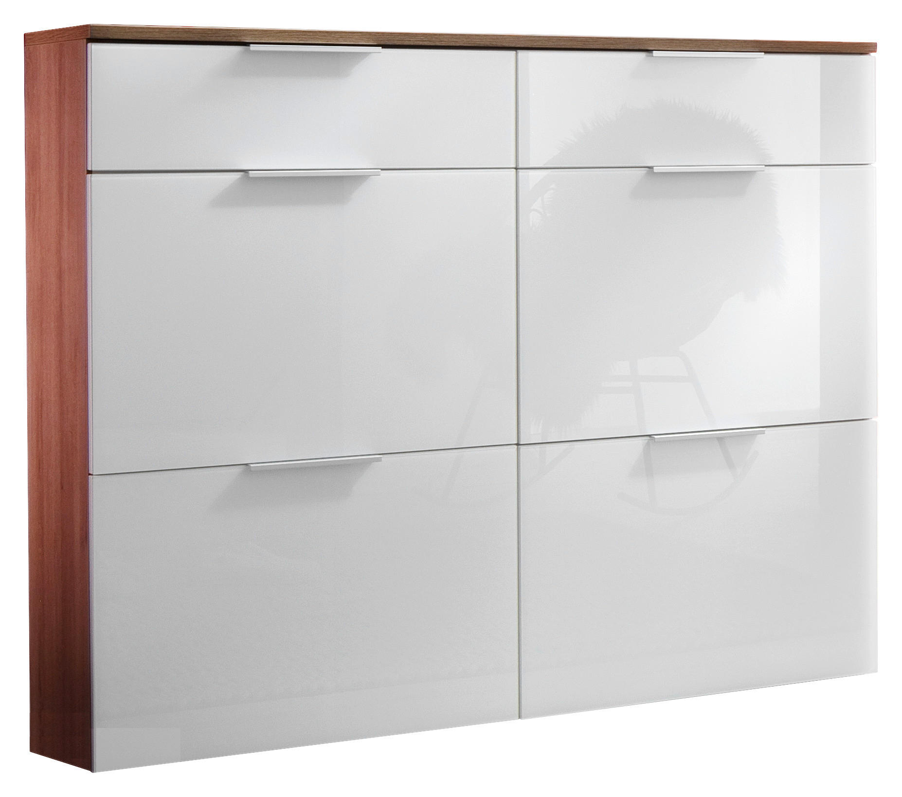 SCHUHSCHRANK Weiß, Eichefarben - Eichefarben/Silberfarben, KONVENTIONELL, Glas/Kunststoff (121/101/36cm) - Cassando