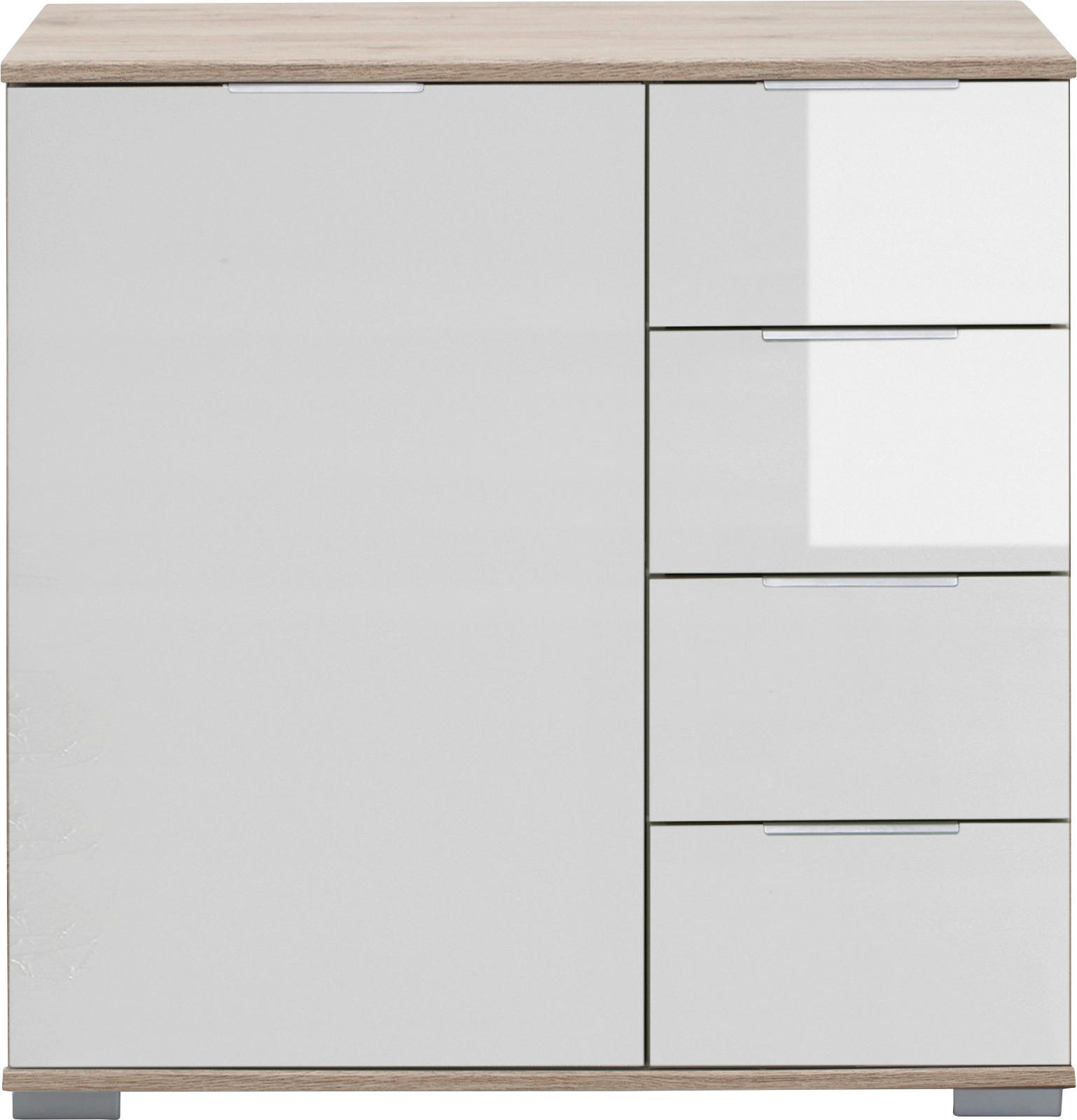 KOMMODE  in 81/83/41 cm  - Eichefarben/Alufarben, Design, Glas/Holzwerkstoff (81/83/41cm) - Livetastic