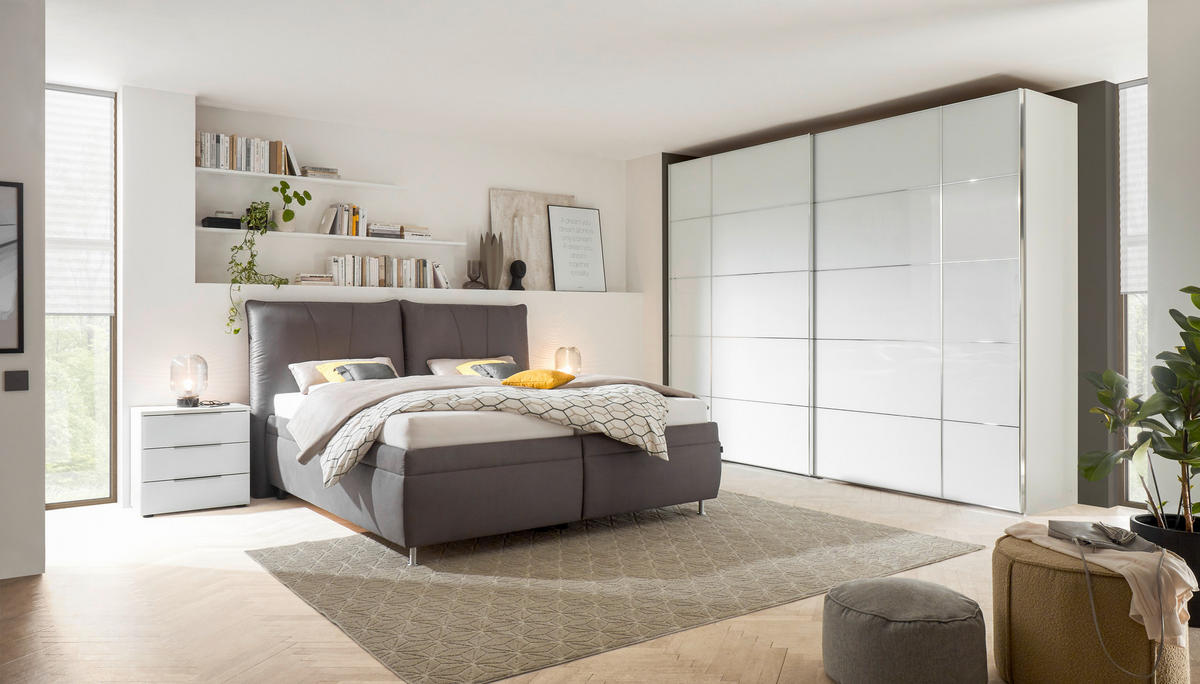 SCHWEBETÜRENSCHRANK 298/240/68 cm 2-türig Weiß  - Chromfarben/Weiß, KONVENTIONELL, Glas/Holzwerkstoff (298/240/68cm) - Dieter Knoll