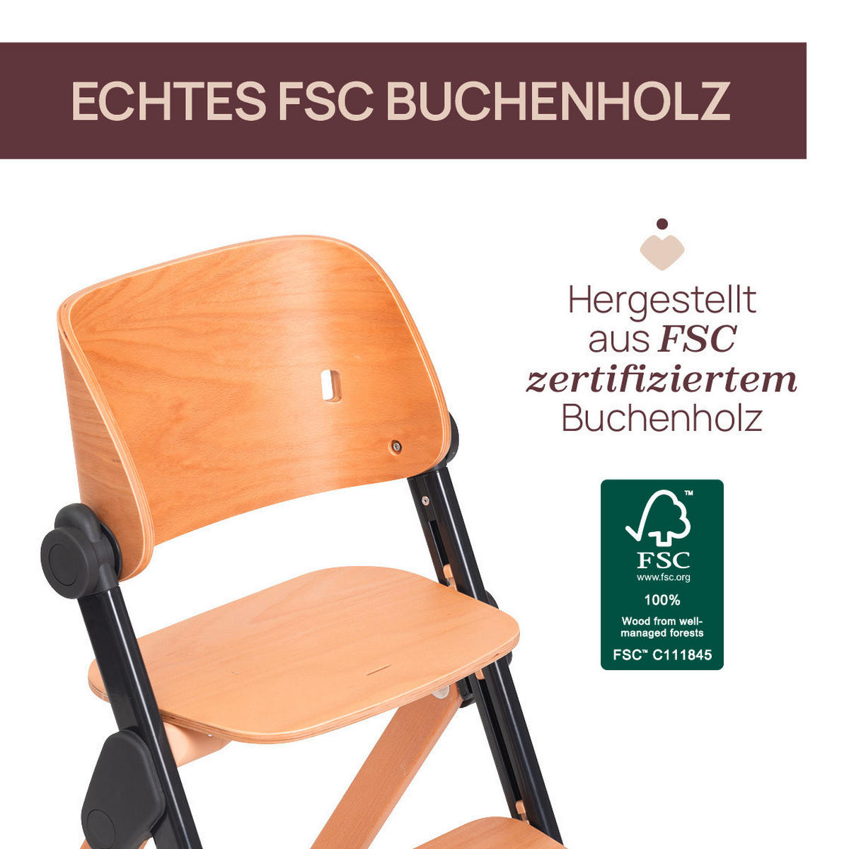 HOCHSTUHL Meraviglia  - Buchefarben/Schwarz, Basics, Holz/Kunststoff (44/63-83/55cm) - Chicco