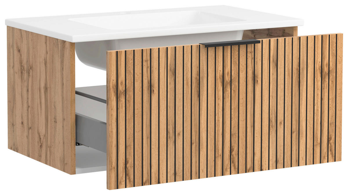 WASCHTISCHKOMBI 80 cm  - Weiss/Eiche Wotan, Modern, Holzwerkstoff/Stein (80cm) - Held