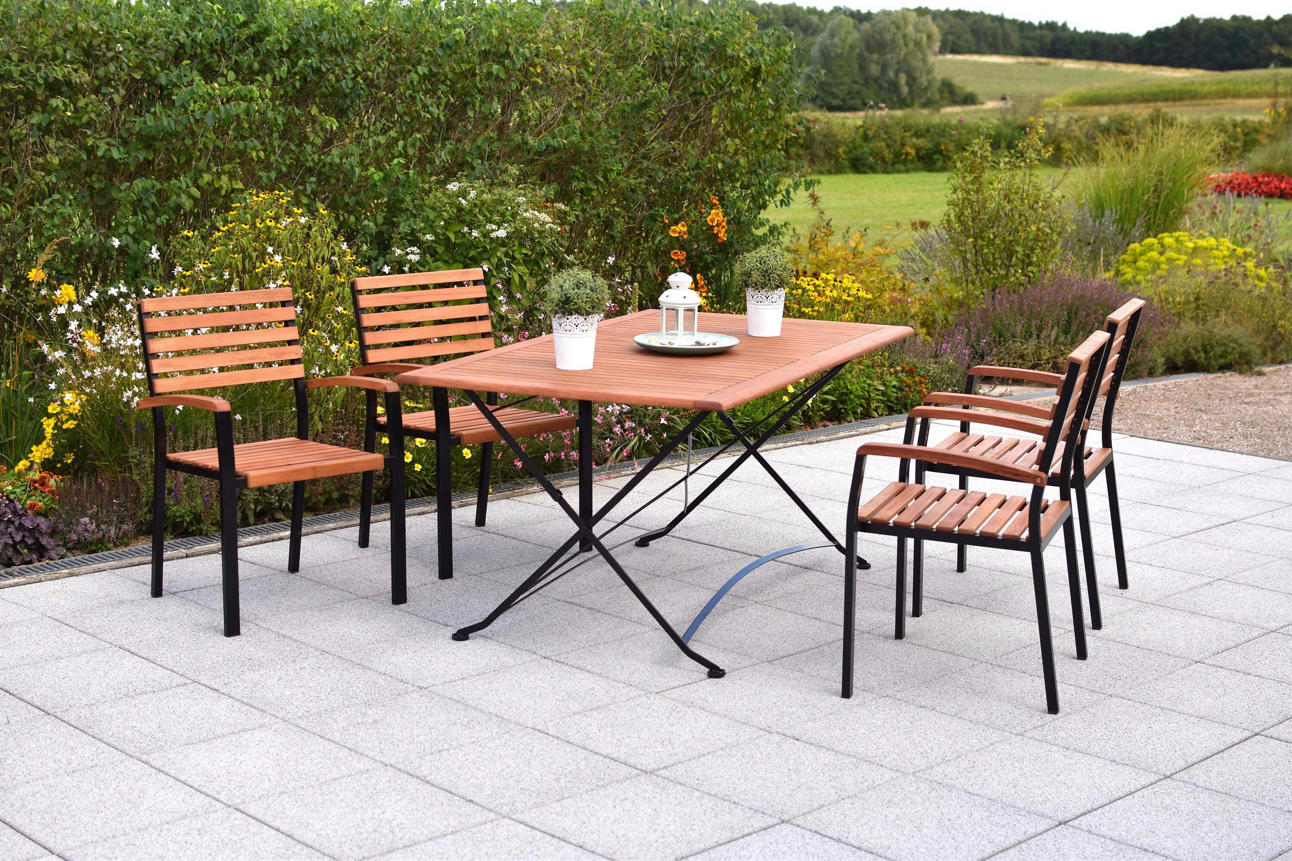 GARTENTISCHGRUPPE  - Schwarz/Naturfarben, KONVENTIONELL, Holz/Metall - Gardenson
