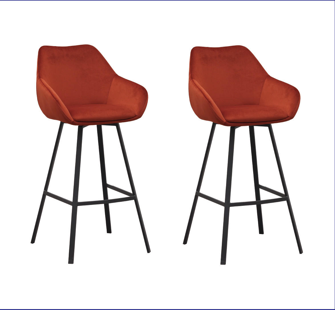 BARHOCKER-SET Samt, Velours Orange, Rostfarben, Cognac Sitzfläche 180° drehbar, automatische Rückholfunktion  - Rostfarben/Cognac, MODERN, Textil/Metall (55/109/57cm) - MID.YOU