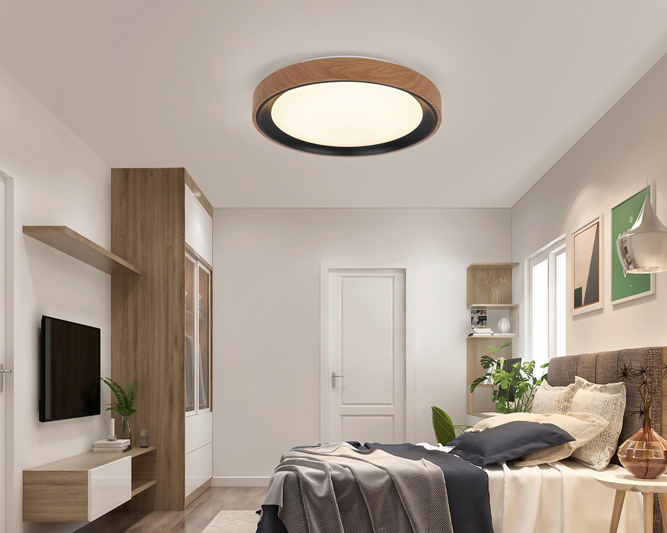 DECKENLEUCHTE 40/7 cm   - Eichefarben/Schwarz, Trend, Kunststoff/Metall (40/7cm) - Novel