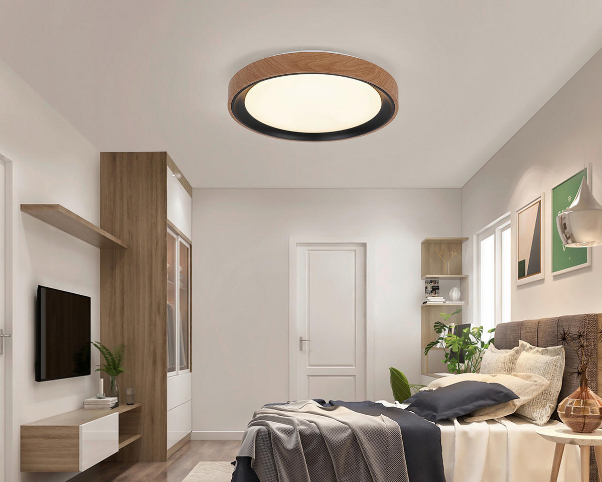 DECKENLEUCHTE 40/7 cm   - Eichefarben/Schwarz, Trend, Kunststoff/Metall (40/7cm) - Novel