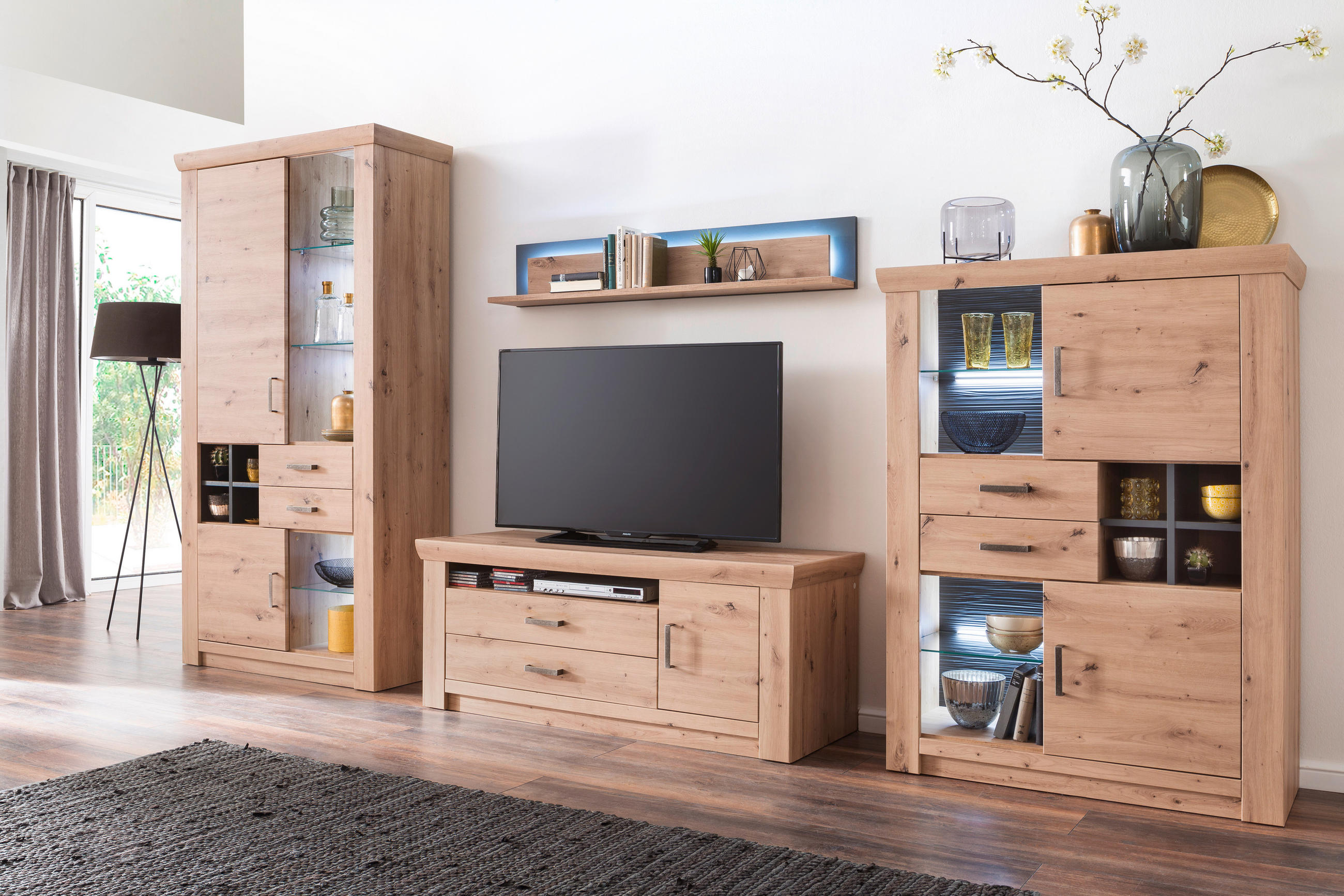 HIGHBOARD ohne Beleuchtung,  in 110/146/45 cm  - Eichefarben/Anthrazit, Design, Glas/Holzwerkstoff (110/146/45cm) - Livetastic