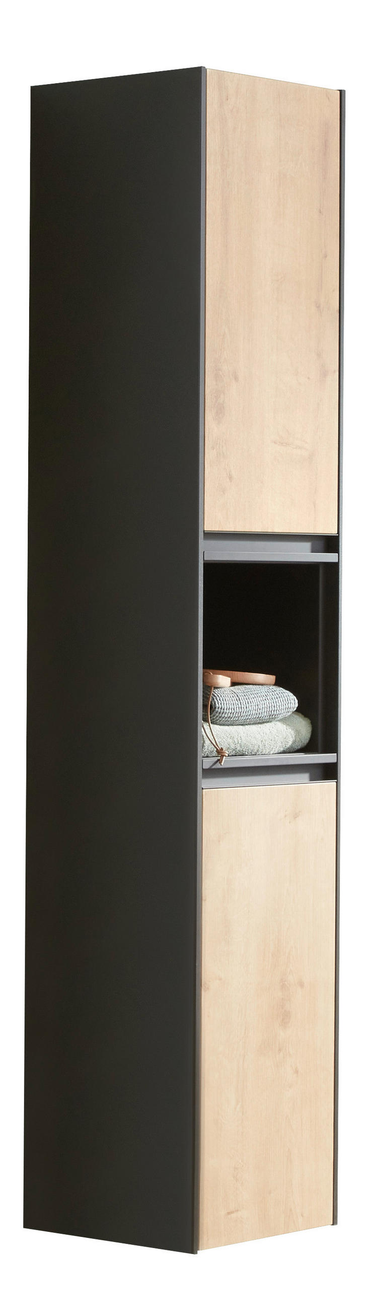 HOCHSCHRANK 32/165/34 cm  - Eichefarben/Schwarz, MODERN, Glas/Holzwerkstoff (32/165/34cm) - Novel