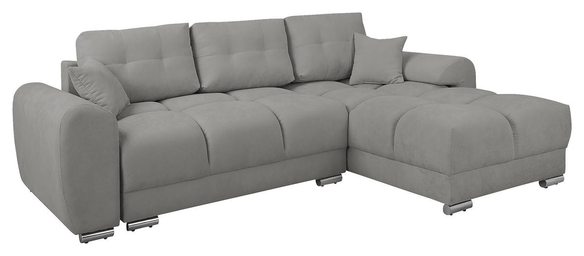 ECKSOFA in Mikrofaser Grau  - Silberfarben/Grau, Design, Textil/Metall (256/175cm) - Livetastic