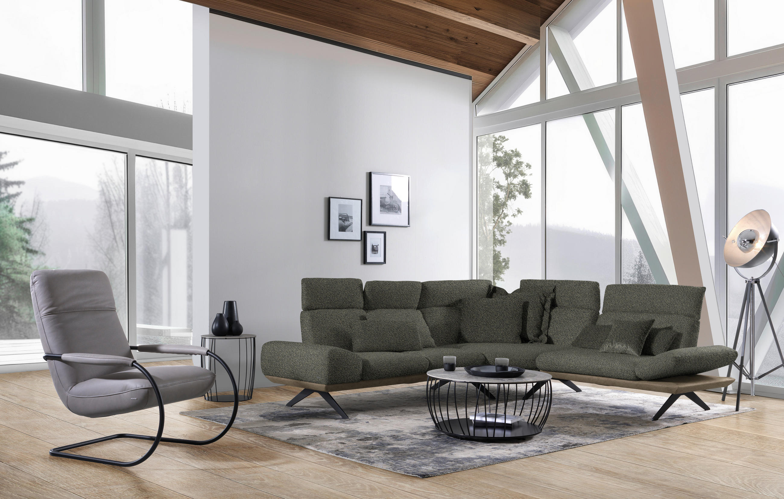 ECKSOFA in Flachgewebe Graubraun  - Graubraun/Schwarz, Design, Textil/Metall (270/239cm) - Koinor