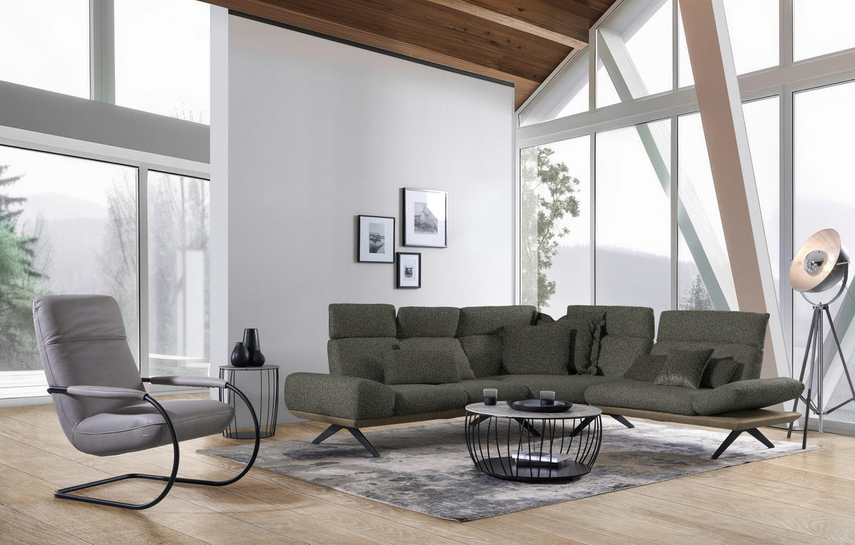 ECKSOFA in Flachgewebe Graubraun  - Graubraun/Schwarz, Design, Textil/Metall (270/239cm) - Koinor