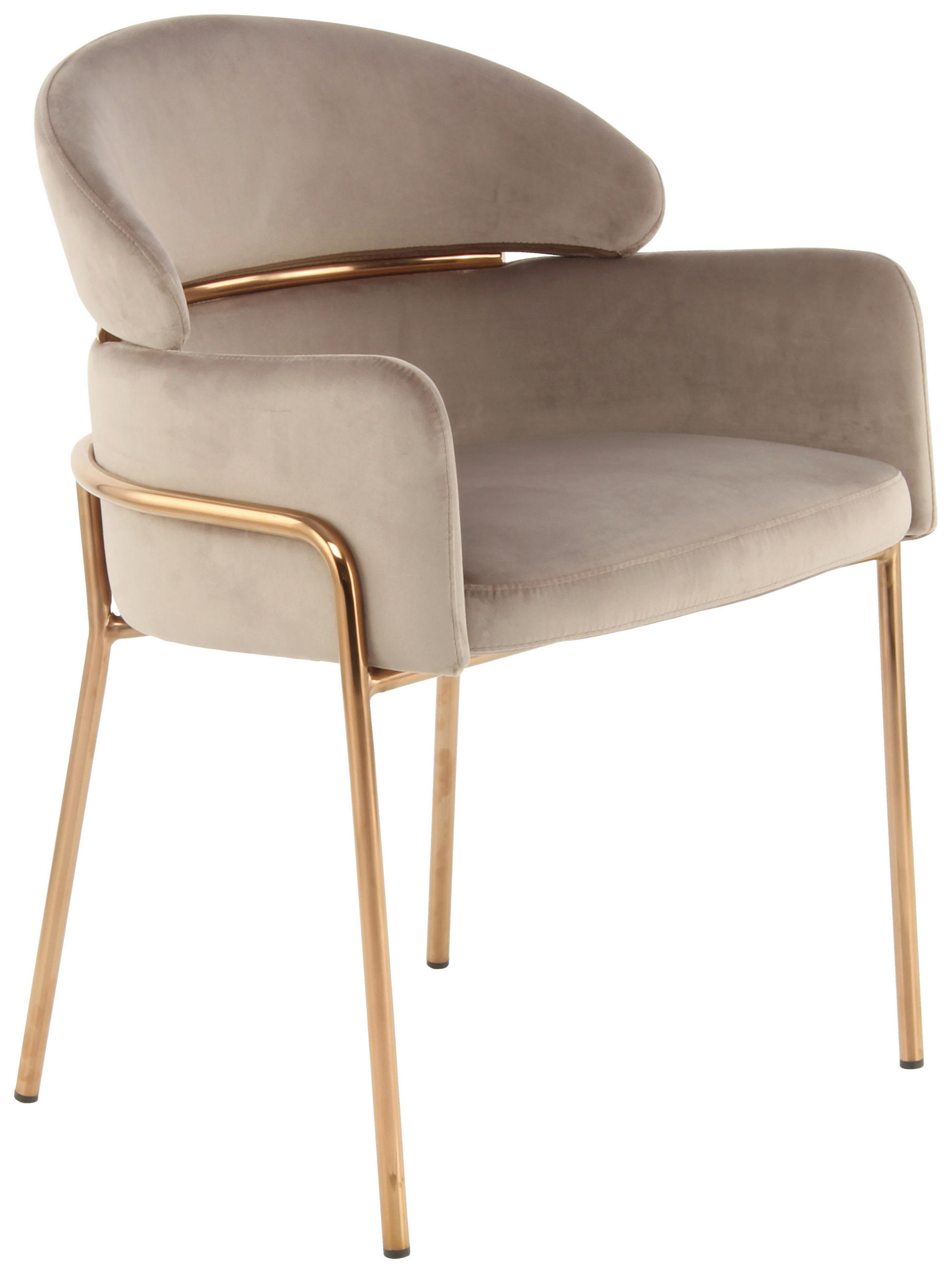 ŽIDLE S PODRUČKAMI, samet, šedohnědá - barva růžového zlata/šedohnědá, Moderní, kov/textil (58/79/57cm) - MID.YOU