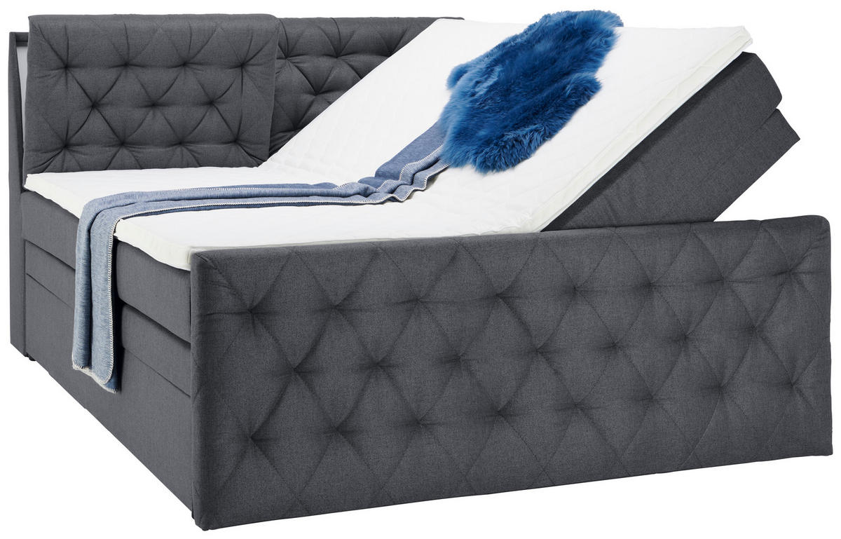 BOXSPRINGBETT 180/200 cm  in Dunkelgrau  - Dunkelgrau/Schwarz, Konventionell, Kunststoff/Textil (180/200cm) - Carryhome