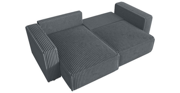 ECKSOFA Grau Cord Zierkissen, Rückenkissen, Schlaffunktion, Rücken echt  - Schwarz/Grau, MODERN, Kunststoff/Textil (153/250cm) - Xora