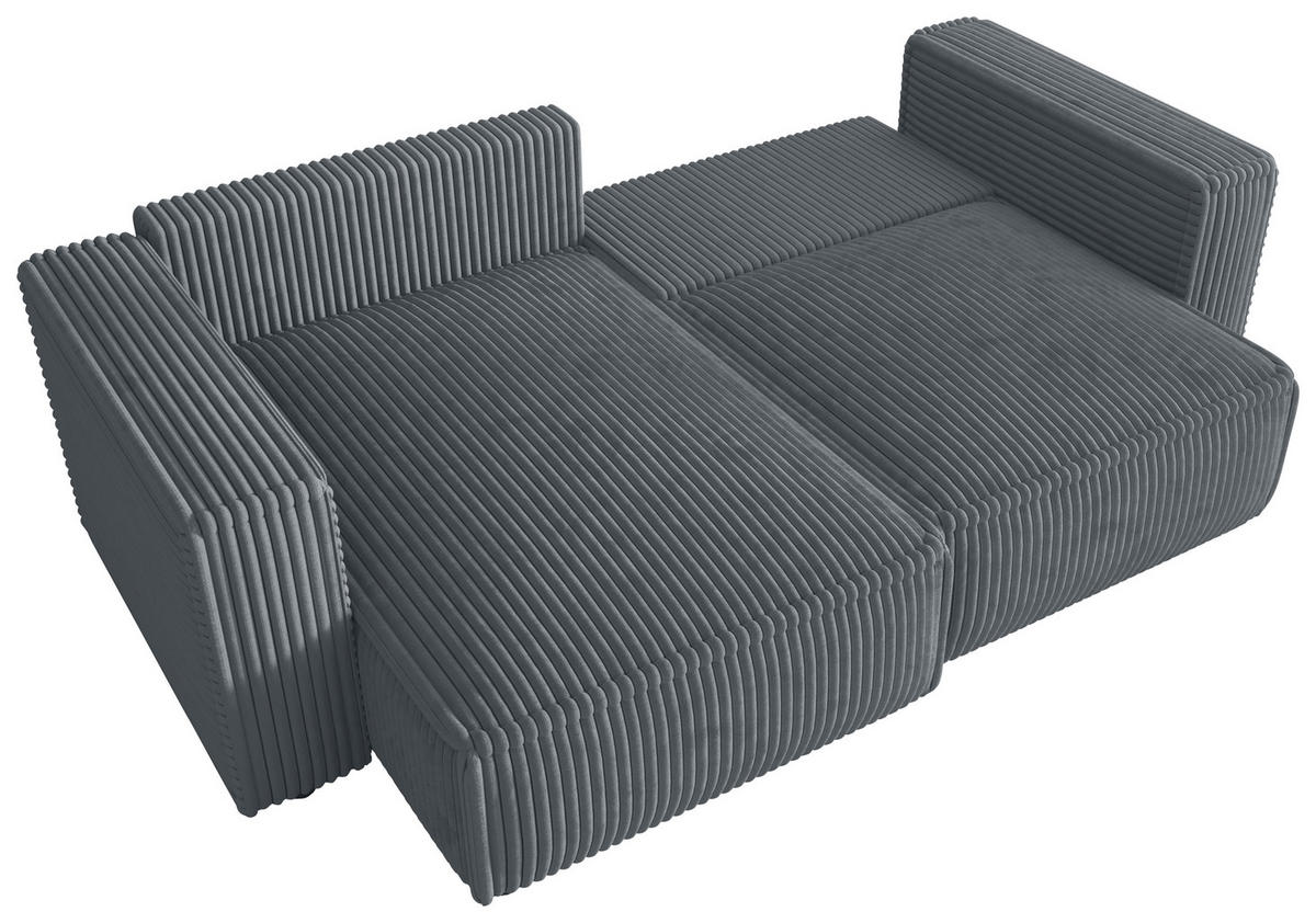 ECKSOFA Grau Cord Zierkissen, Rückenkissen, Schlaffunktion, Rücken echt  - Schwarz/Grau, MODERN, Kunststoff/Textil (153/250cm) - Xora