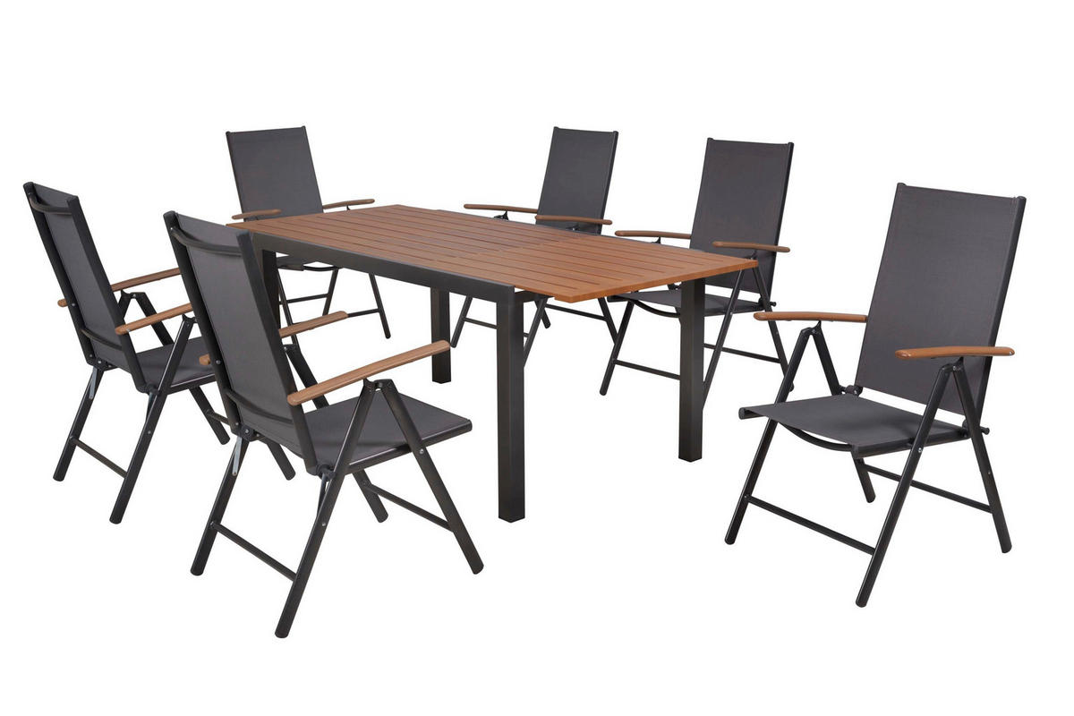 GARTENTISCHGRUPPE beschichtet Aluminium  - Graphitfarben/Naturfarben, KONVENTIONELL, Textil/Metall - Gardenson