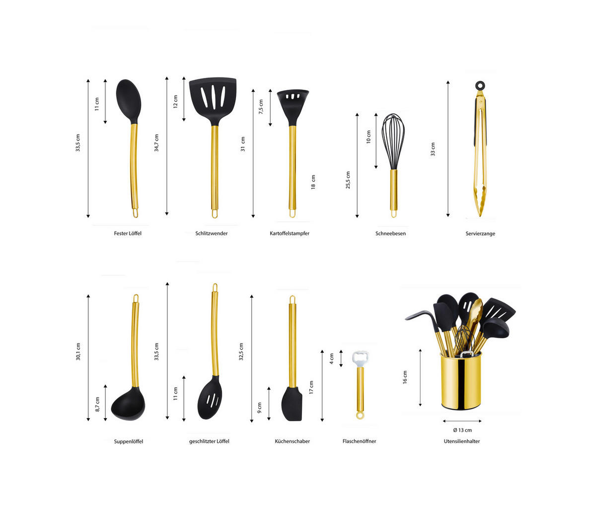 KÜCHENHELFERSET  - Goldfarben/Schwarz, Basics, Kunststoff/Metall (13cm) - Echtwerk