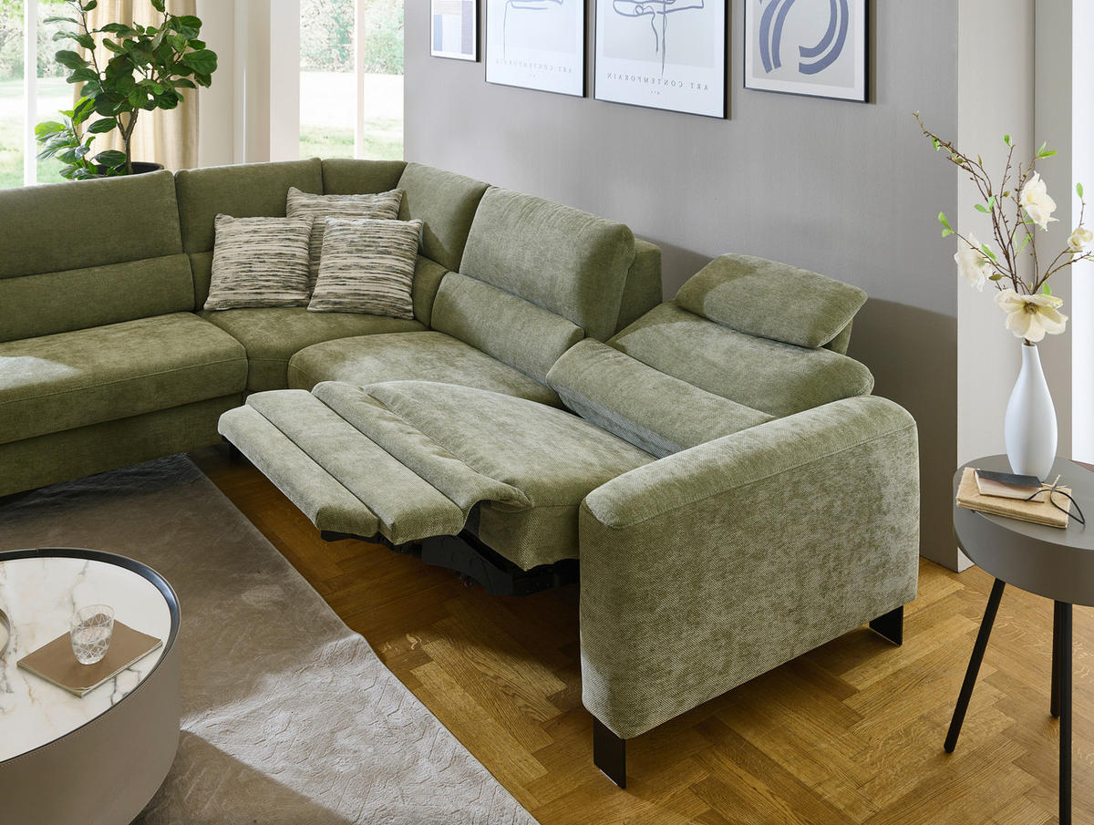 ECKSOFA Olivgrün Chenille  - Schwarz/Olivgrün, Design, Textil/Metall (248/285cm) - Beldomo Comfort