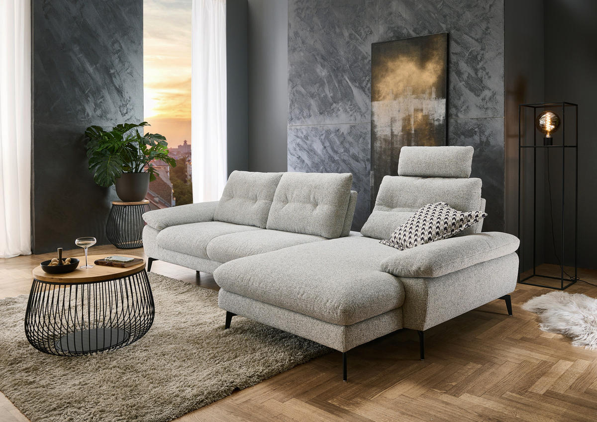 ECKSOFA Hellgrau Flachgewebe  - Hellgrau/Schwarz, Design, Textil/Metall (303/168cm) - Valdera