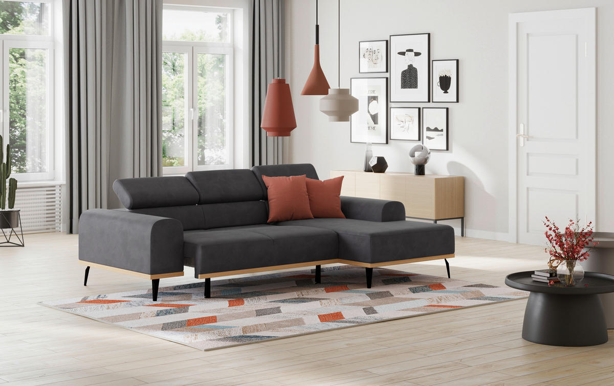 ECKSOFA in Mikrofaser Schwarz  244/157 cm  - Schwarz, KONVENTIONELL, Textil/Metall (244/157cm) - Cotta