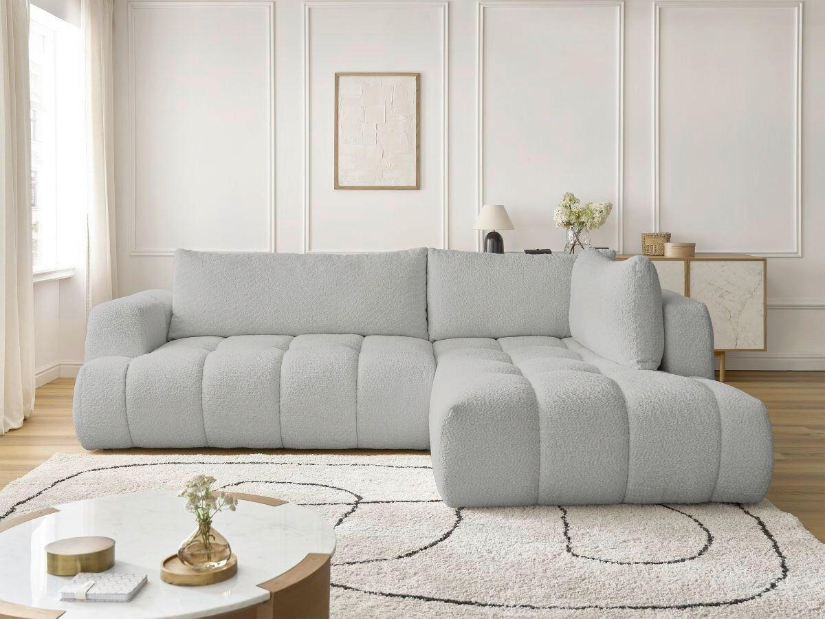 ECKSCHLAFSOFA FUJI Bouclé Hellgrau  inkl.  - Hellgrau/Schwarz, MODERN, Kunststoff/Textil (282/204cm)