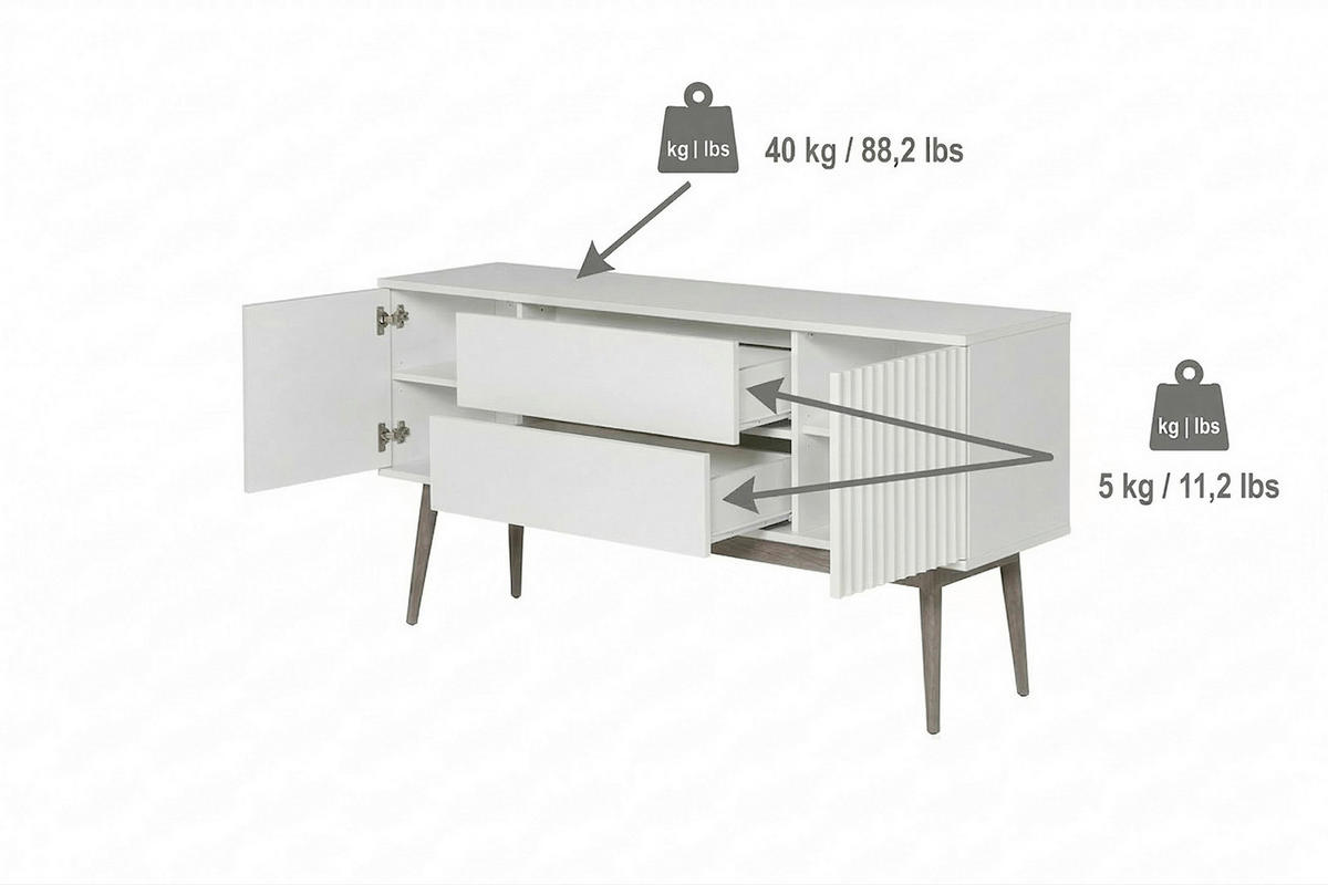 SIDEBOARD  150/75/39,6 cm 2 Schublade(n)  - Eichefarben/Weiß, MODERN, Holz/Holzwerkstoff (150/75/39,6cm) - MID.YOU