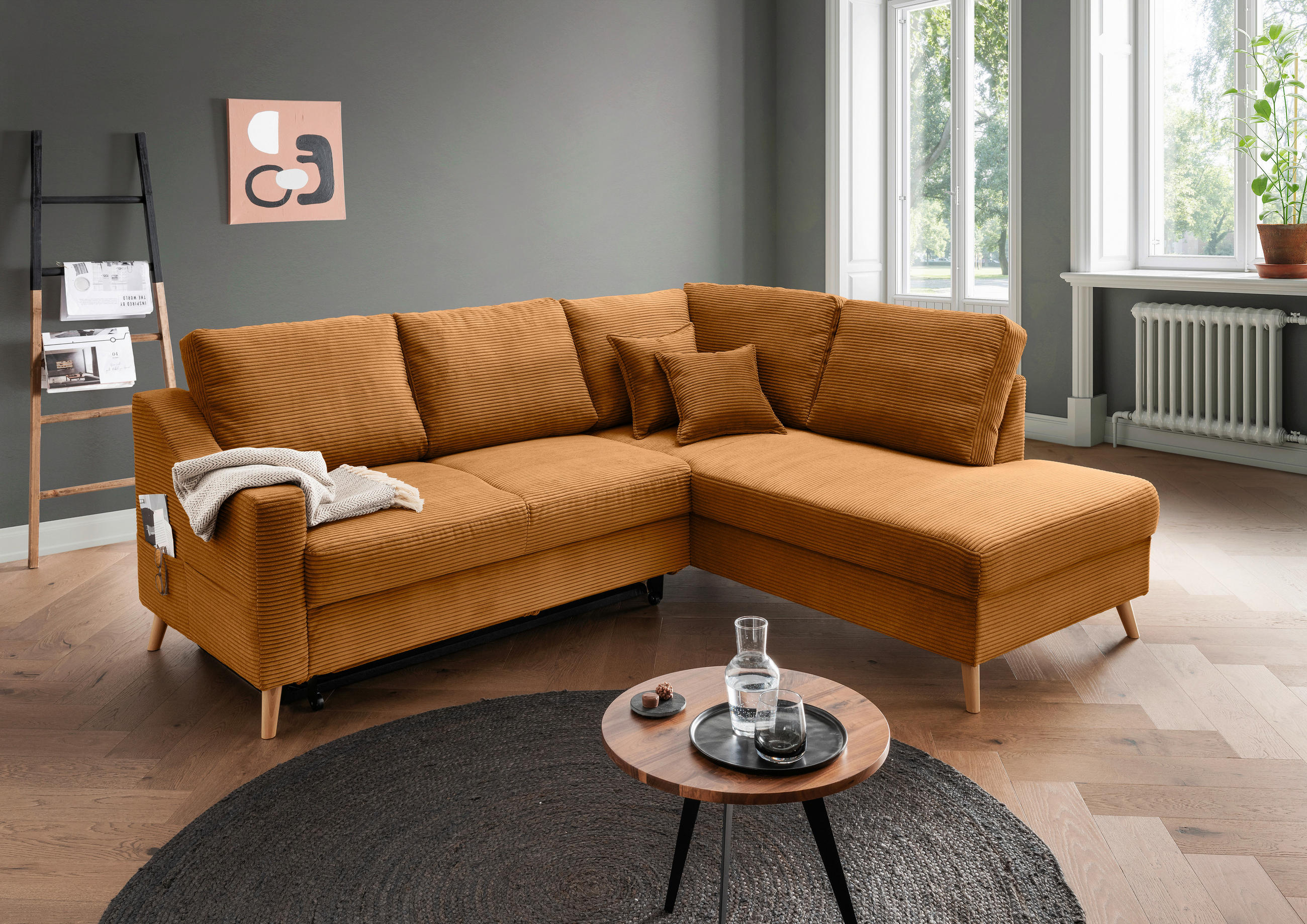 ECKSOFA in Cord Goldfarben - Goldfarben/Naturfarben, MODERN, Holz/Textil (230/200cm) - Livetastic