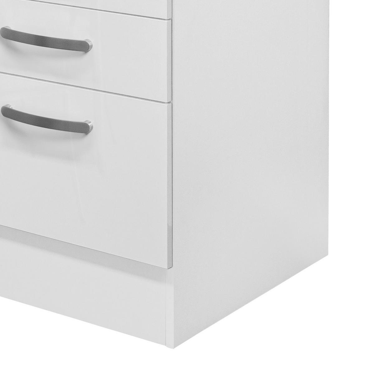 SCHUBKASTENUNTERSCHRANK 50/86/60 cm  in Weiß, Weiß Hochglanz  - Edelstahlfarben/Weiß Hochglanz, MODERN, Holzwerkstoff/Metall (50/86/60cm) - FlexWell