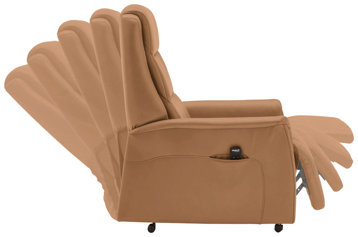 FERNSEHSESSEL Valdera  mit Relaxfunktion, Aufstehhilfe, Rücken echt Echtleder Hellbraun  - Hellbraun/Schwarz, KONVENTIONELL, Leder/Kunststoff (70/107/88cm) - Livetastic