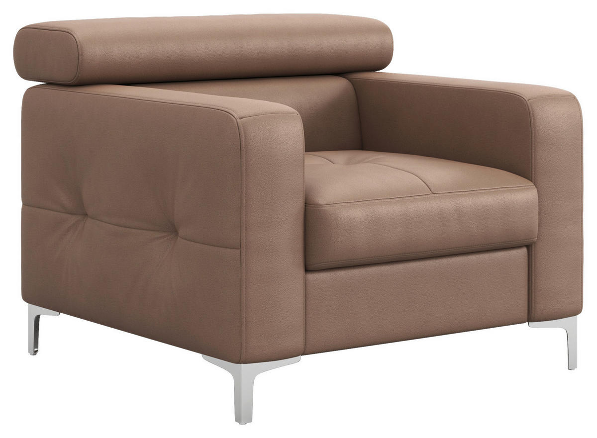 SESSEL in Echtleder Cappuccino  - Chromfarben/Cappuccino, Design, Leder/Metall (99/78-92/106cm) - Livetastic