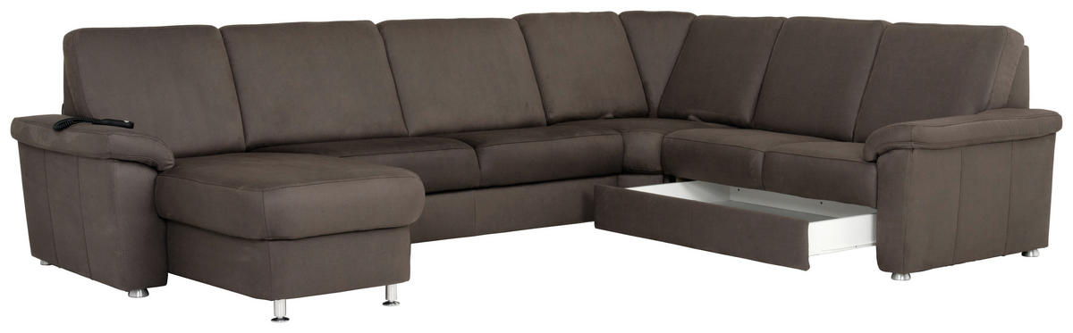 WOHNLANDSCHAFT in Flachgewebe Dunkelbraun  - Chromfarben/Dunkelbraun, Konventionell, Textil/Metall (163/330/240cm) - Beldomo System