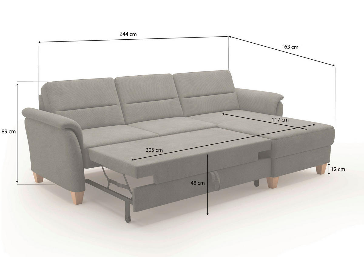 ECKSOFA in Mikrofaser Dunkelbraun  - Eichefarben/Dunkelbraun, Konventionell, Holz/Textil (244/163cm) - Sit & More