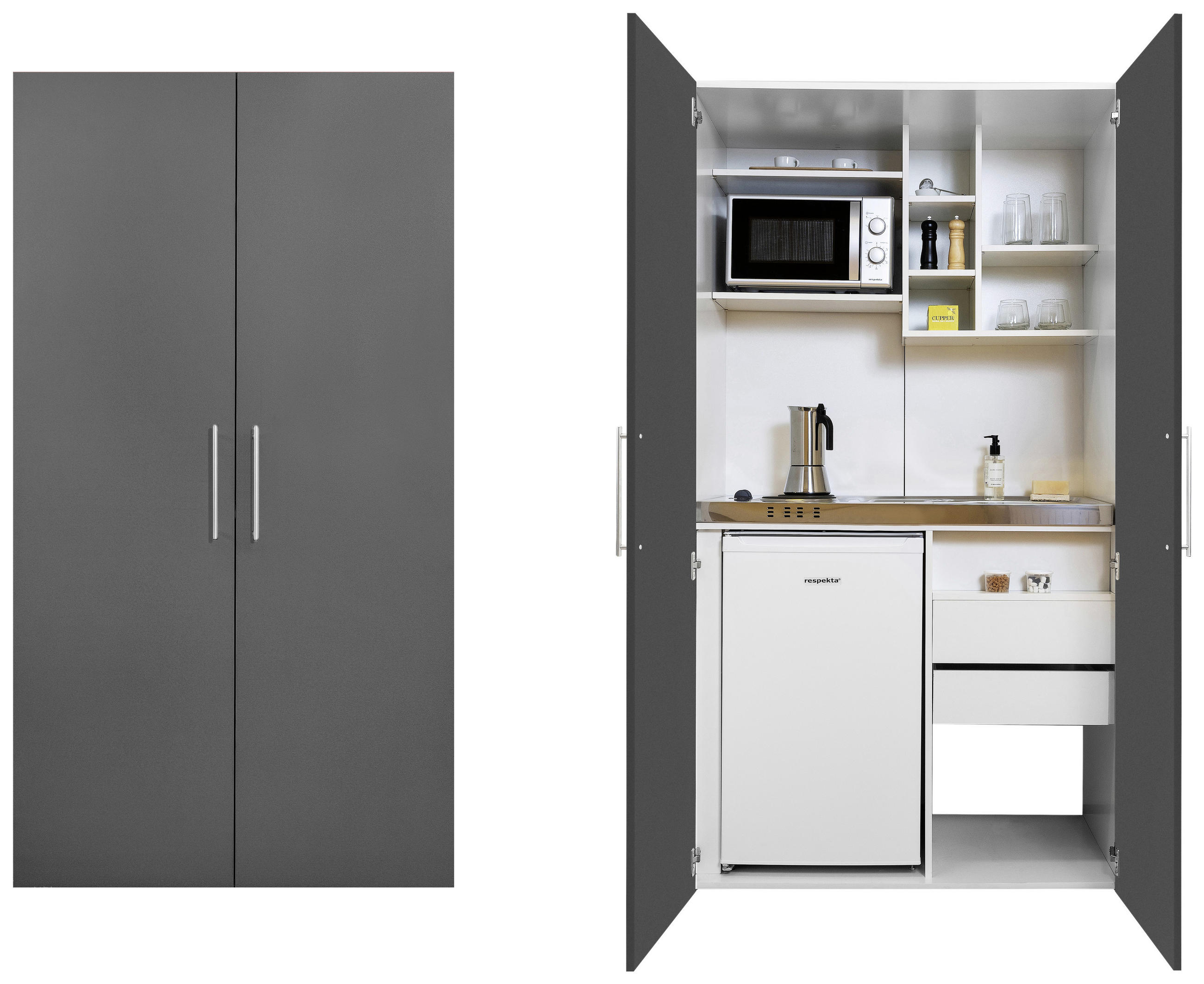 SCHRANKKÜCHE 104/193/67 cm  in Eichefarben  - Edelstahlfarben/Eichefarben, Modern, Holzwerkstoff/Metall (104/193/67cm) - Respekta