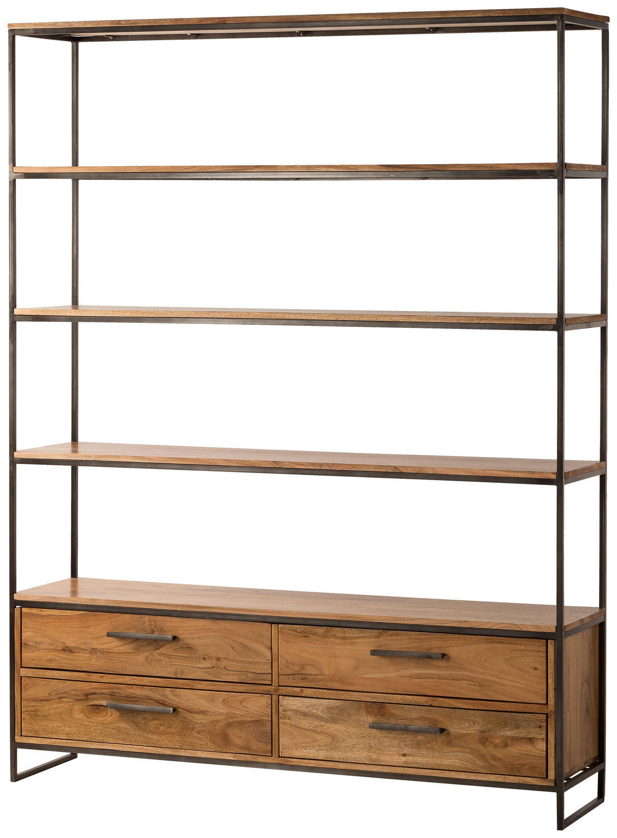 REGAL Akazie massiv Schwarz, Akaziefarben  - Schwarz/Akaziefarben, Design, Holz/Metall (145/190/35cm) - home24